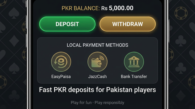Deposit and withdrawal screen with PKR methods - exam preparation module view